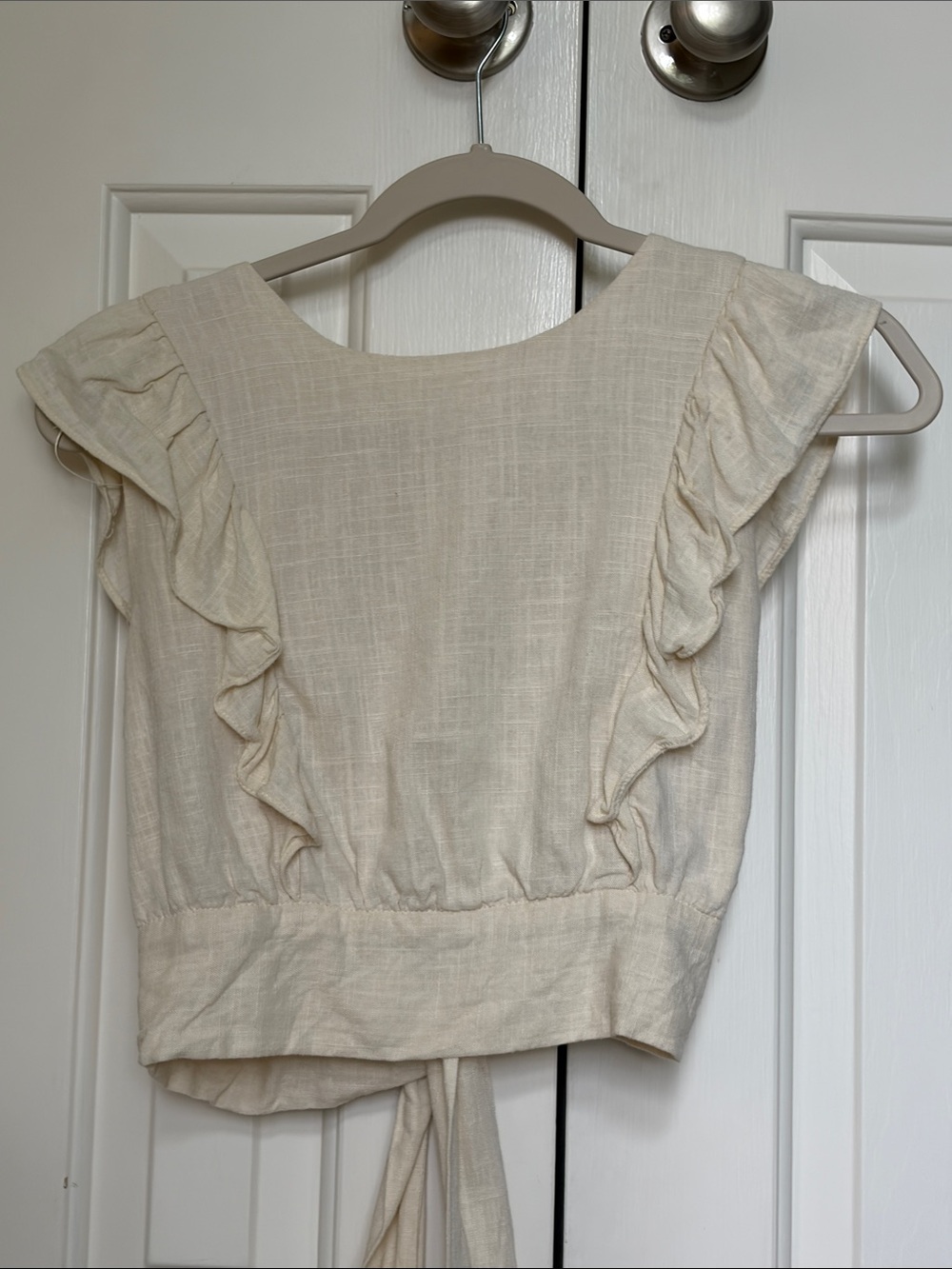 Cream Ruffle Backless Tie Top